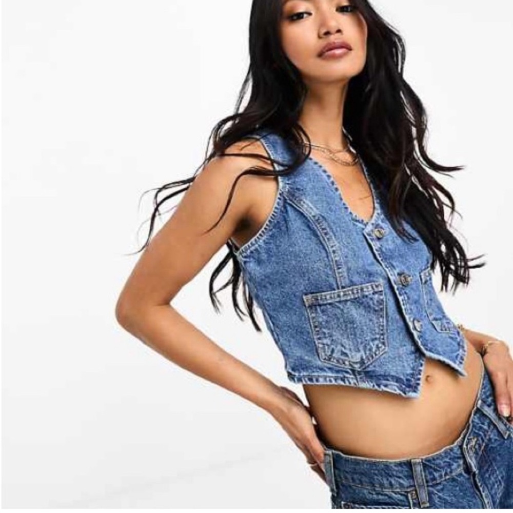 Mango Denim Vest with Pockets